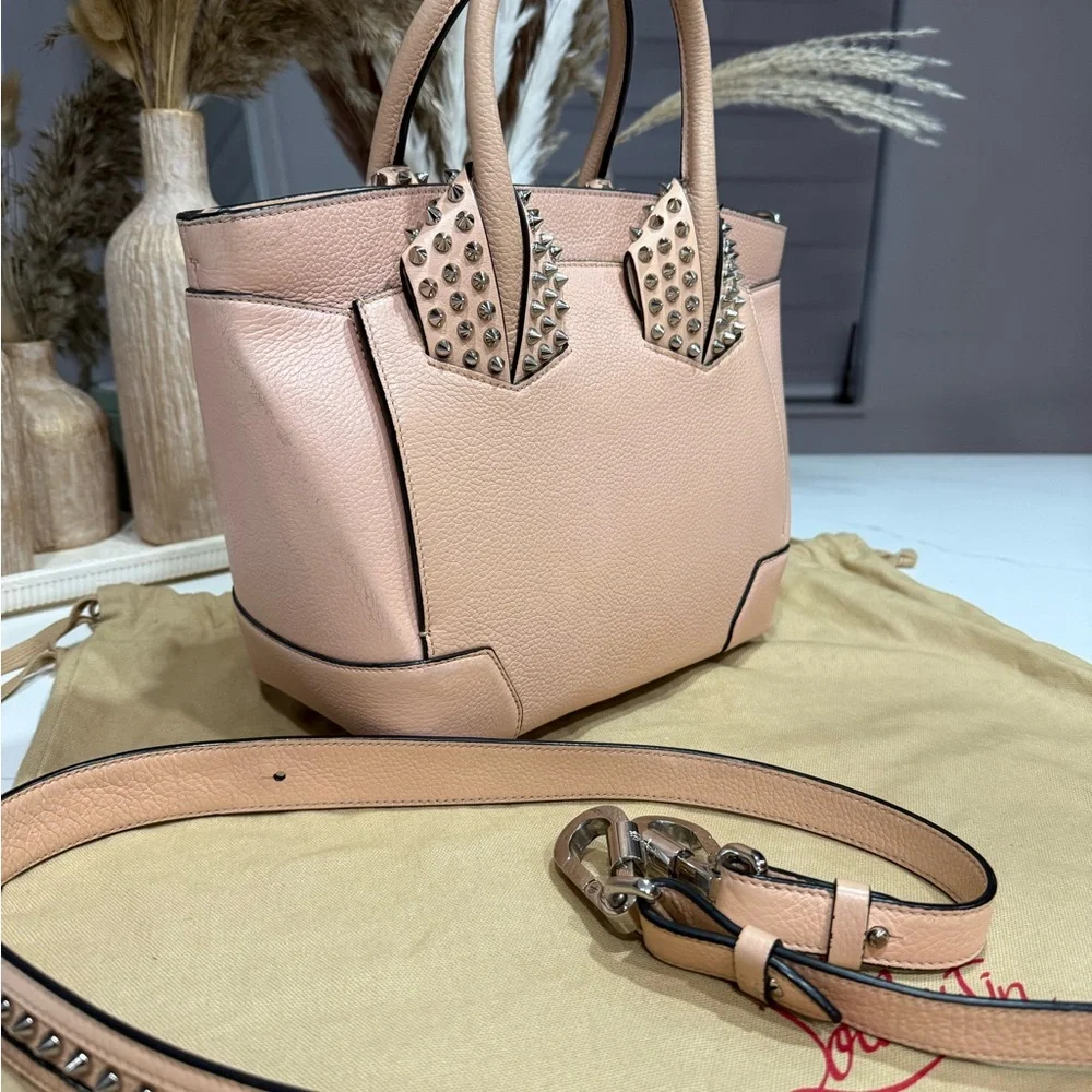 Christian Louboutin Eloise Small Studded Leather Tote Nude Beige Crossbody - Picture 16 of 17